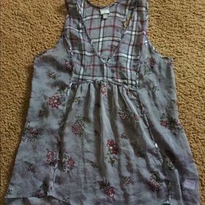 Converse sleeveless blouse top sheer gray plaid L